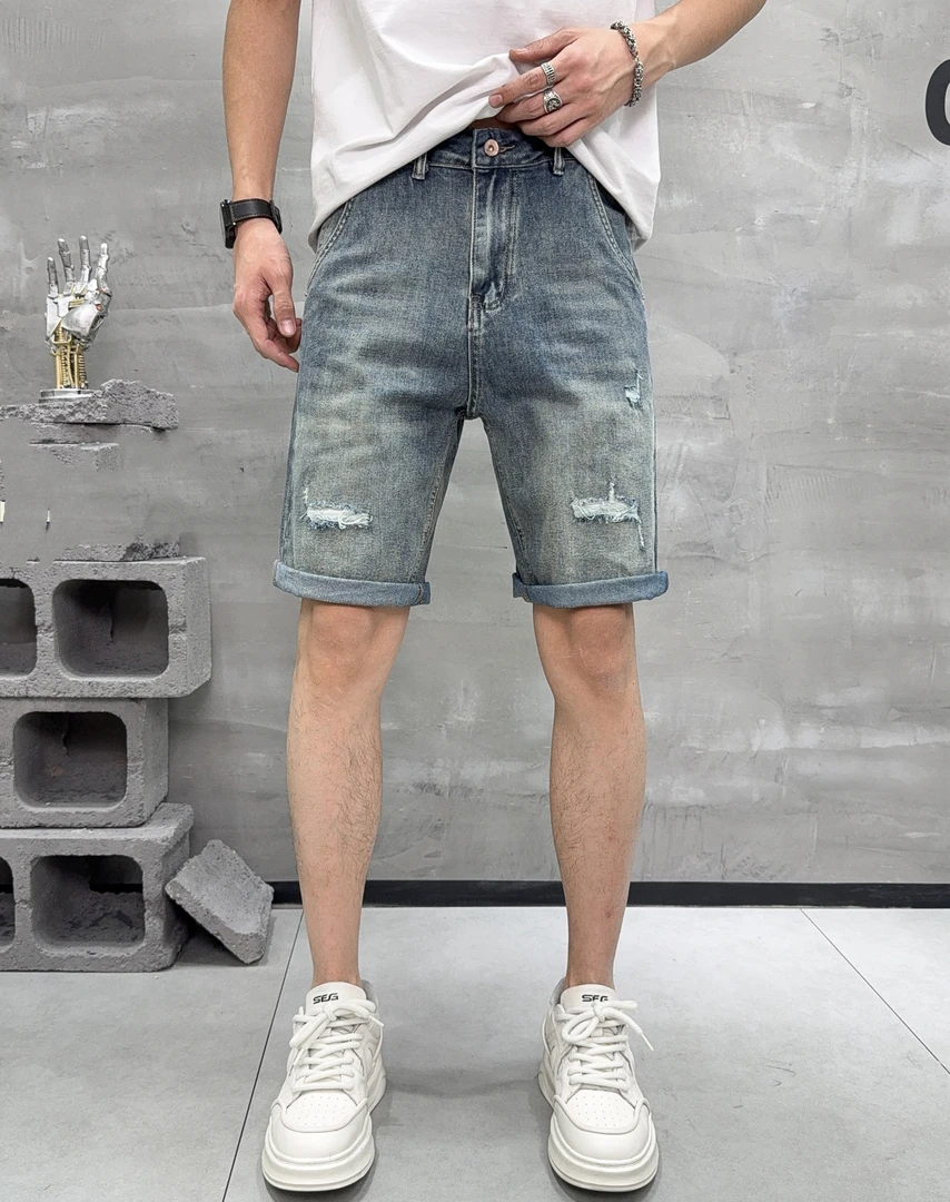 男士牛仔【小璐优选】短裤简约百搭夏季薄款宽松时尚潮流五分裤复古