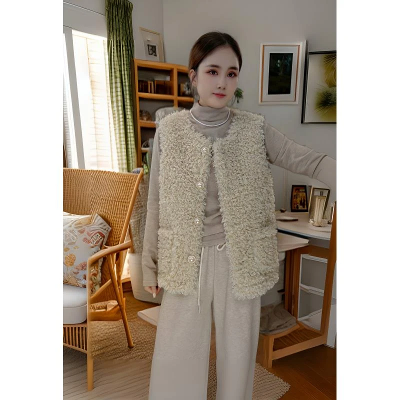 （爱心）毛毛马甲女2025春秋新款宽松无袖马夹背心外套4137