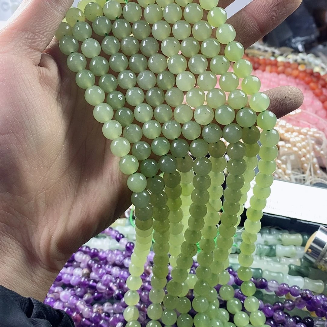 玛瑙/玉髓珠宝半成品合金一条天然8mm晴水绿玉髓A249