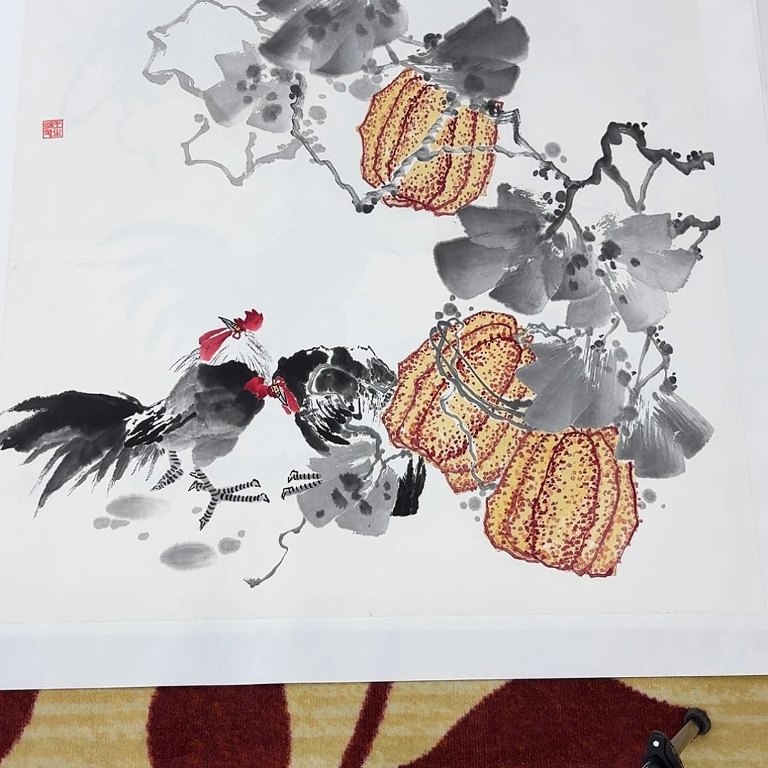 用***2国画四尺斗方花鸟一张