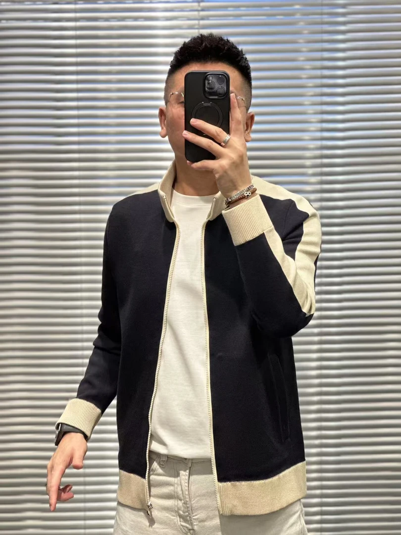 89115欧货春夏款轻奢时尚针织立领撞色男士百搭夹克外套