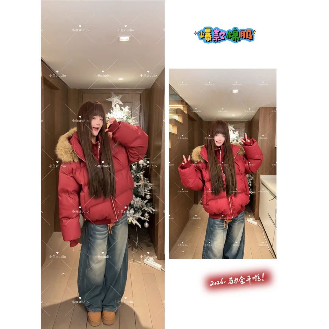 UEVRGM冬季2026新款假两件保暖上衣五防皮棉服情侣装外套MY11268