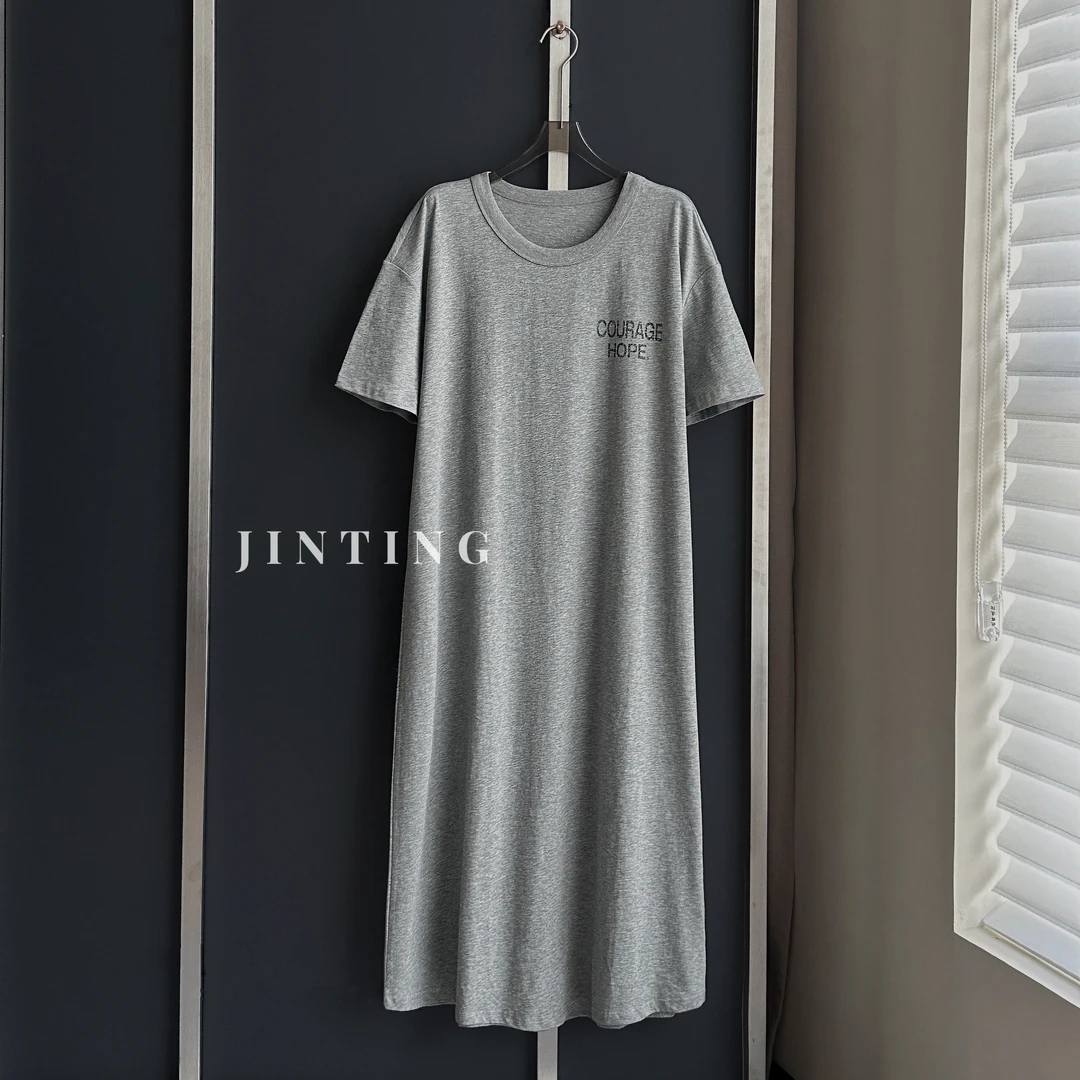 今婷2025夏季时尚简约字母印花百搭运动休闲长款连衣裙-J25202329