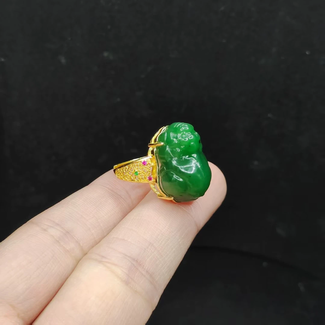 【老三珠宝】925银和田玉貔貅戒指【多样性发其一】约19-12-10mm