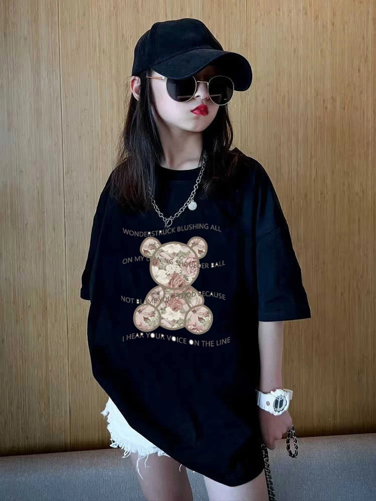 夏季新款圆领t恤100%纯棉短袖男女童装宽松洋气ins潮牌学生上衣潮