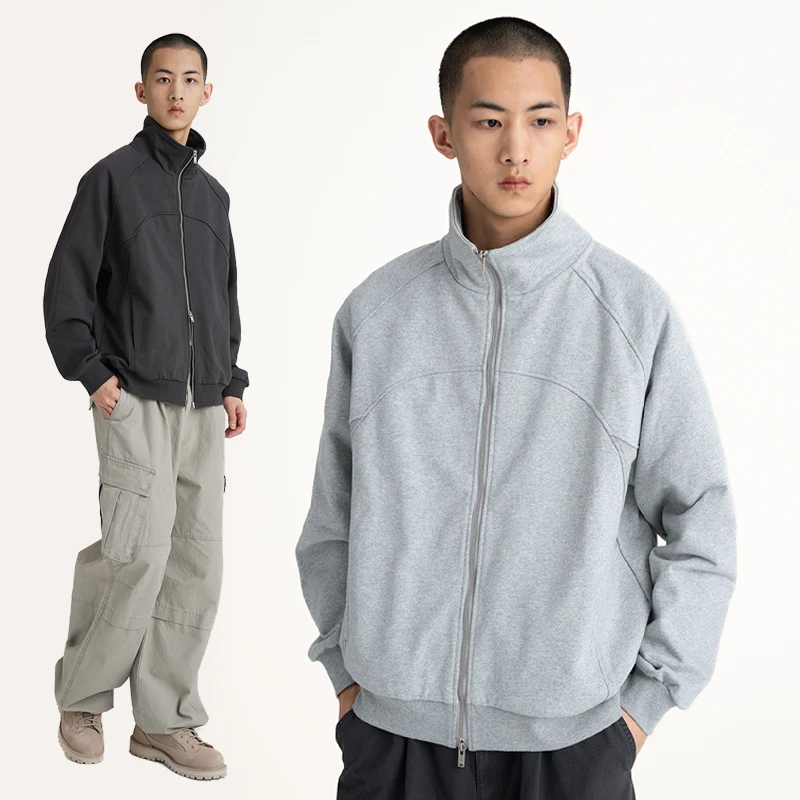 CONTRAFIEND24AW弧形剪裁立领拉链设计卫衣运动简约男外套
