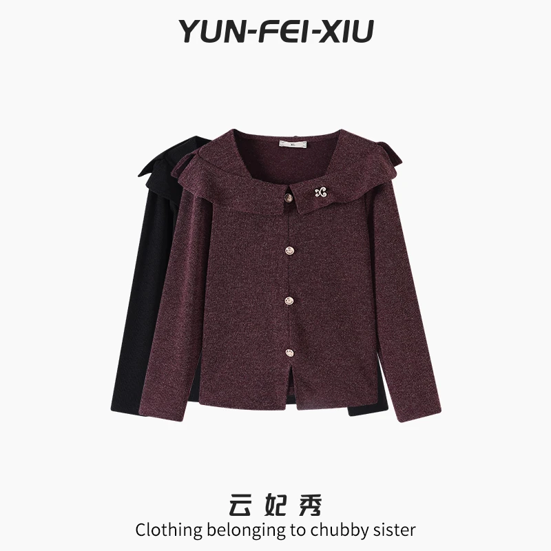 云妃秀大码女装针织上衣休闲显瘦减龄百搭长袖胖妹妹宽松秋季7183