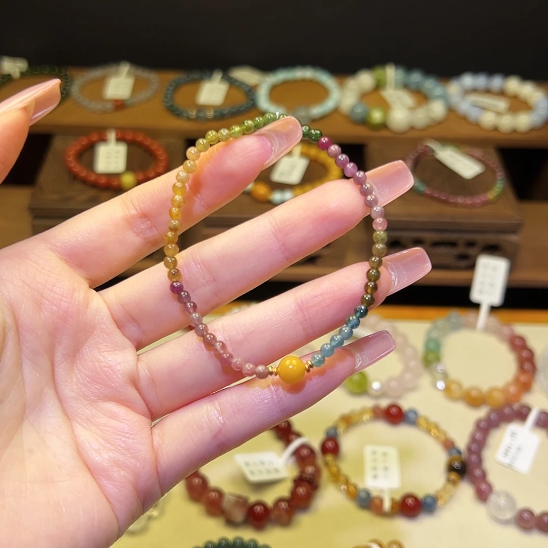 手串水晶银S925镀金镶嵌碧玺1341