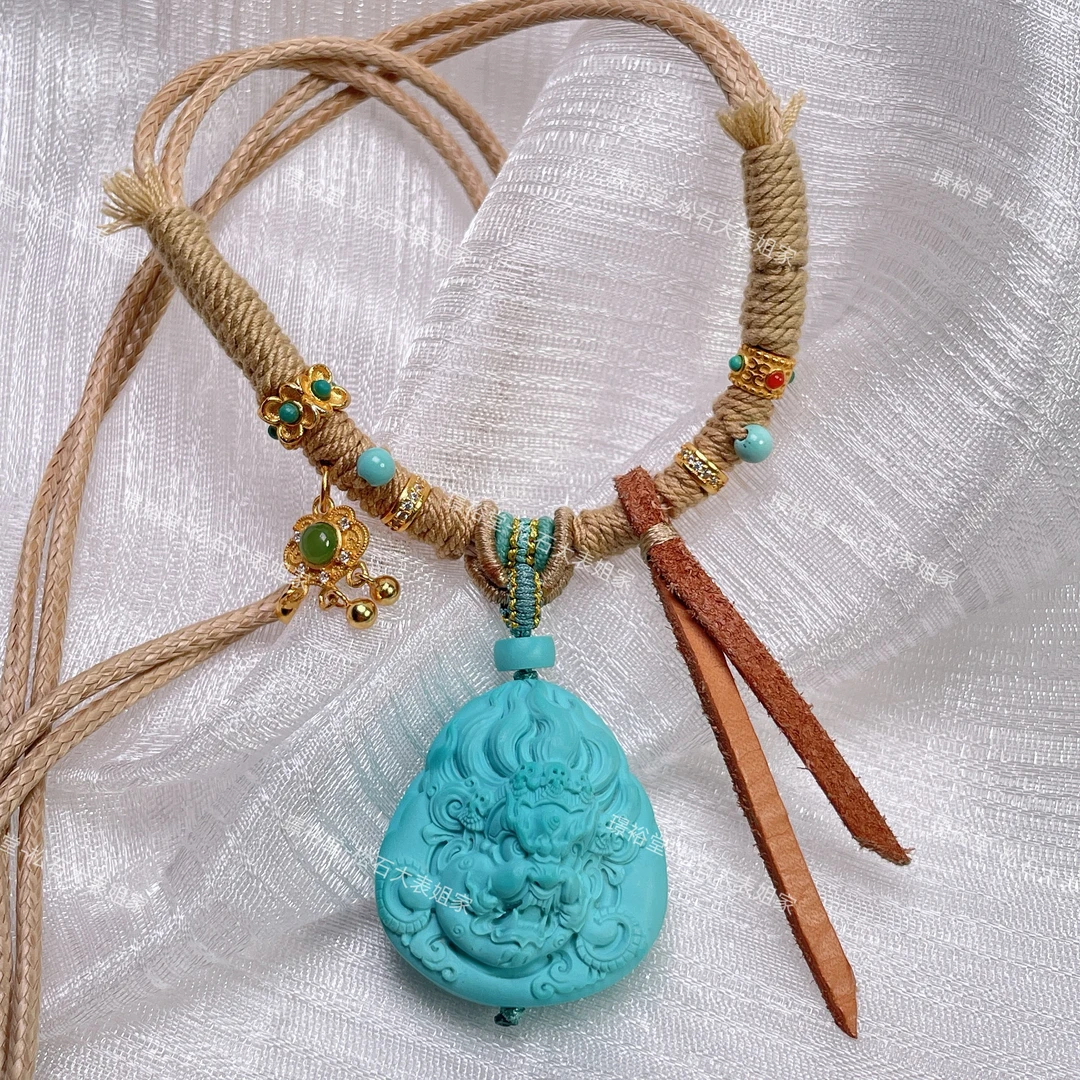 【松石大表姐】湖北真原矿小众珠宝绿松石时尚设计款纯手工编绳吊坠