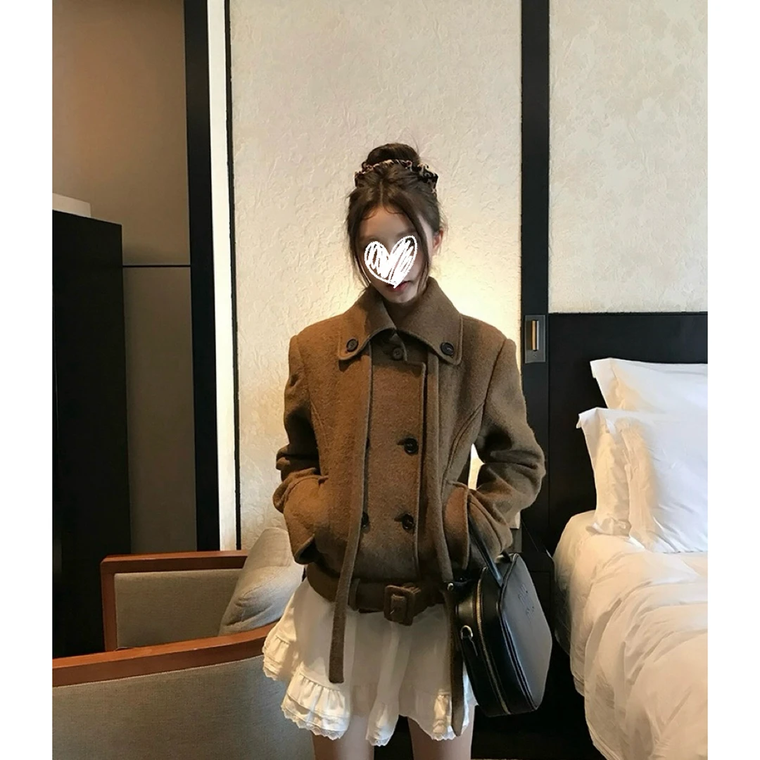 58%绵羊毛 短款毛呢外套女秋冬季天高级感加棉小个子大衣