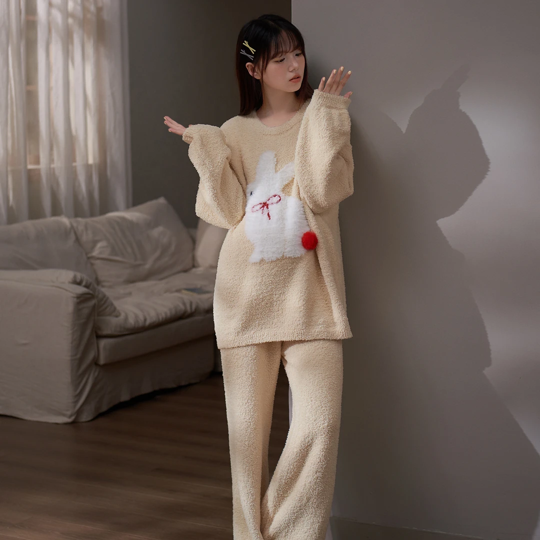 思莉太太睡衣女冬季加厚加绒半边绒甜美小个子保暖厚款秋冬家居服