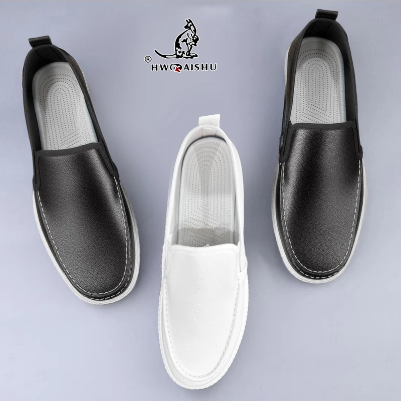 休闲男鞋春季新款软底懒人皮鞋套脚透气男士户外防滑小白鞋休闲
