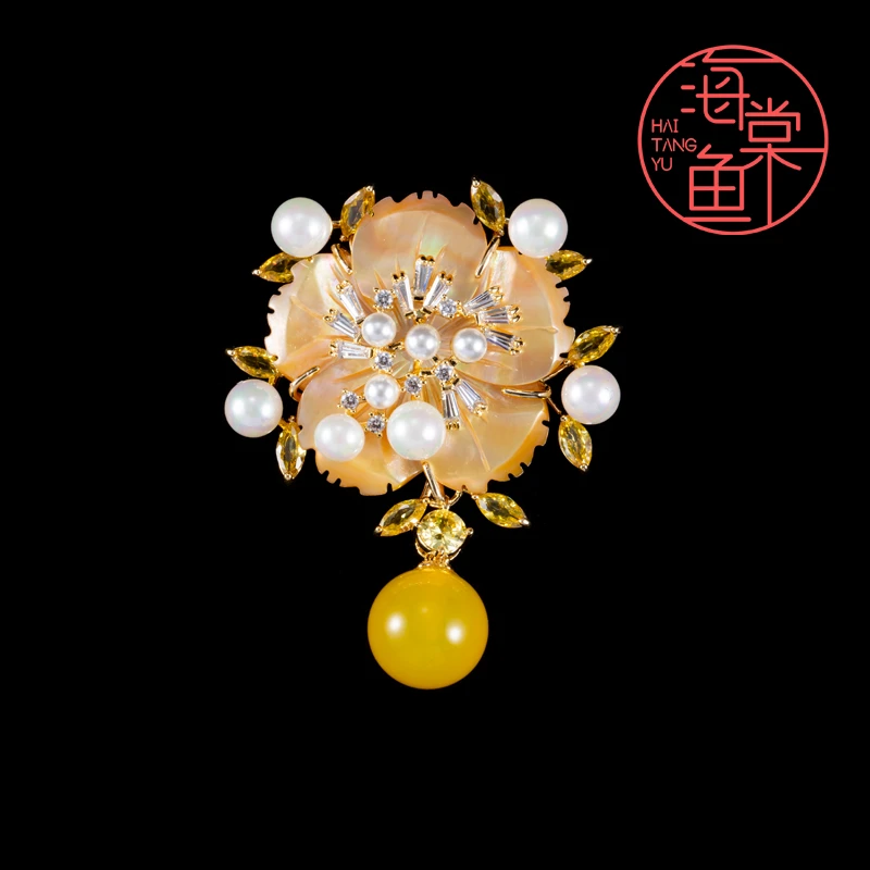 铜合金贝壳胸针 HY1245樱花之蜜胸针