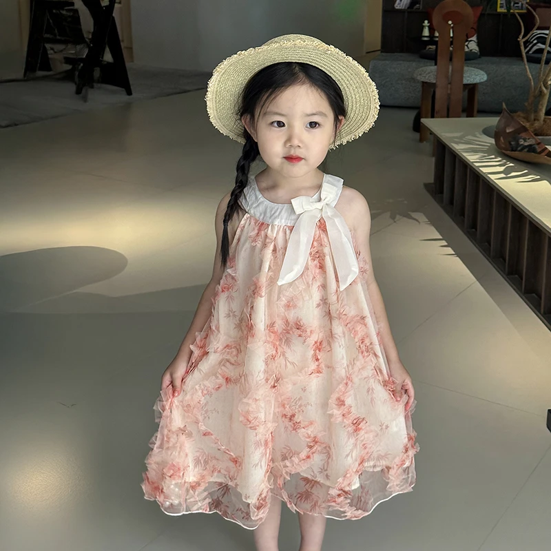 夏季女童休闲连衣裙2025新款夏装儿童海边衣服小女孩洋气漂亮裙子