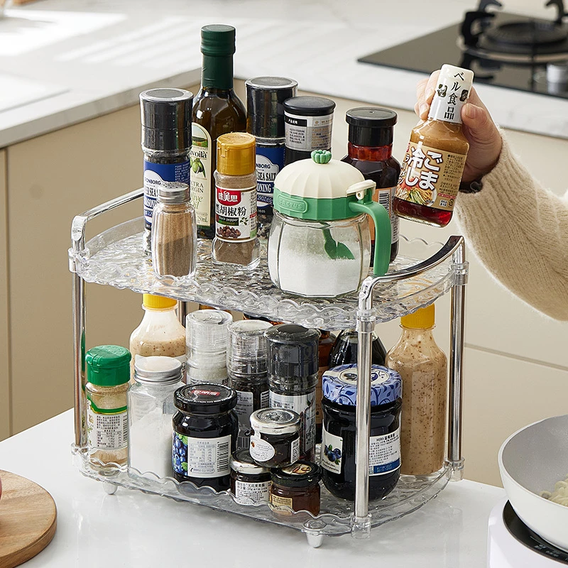 调料罐置物架法式轻奢厨房餐厅水果双层托盘架桌面调味瓶收納架