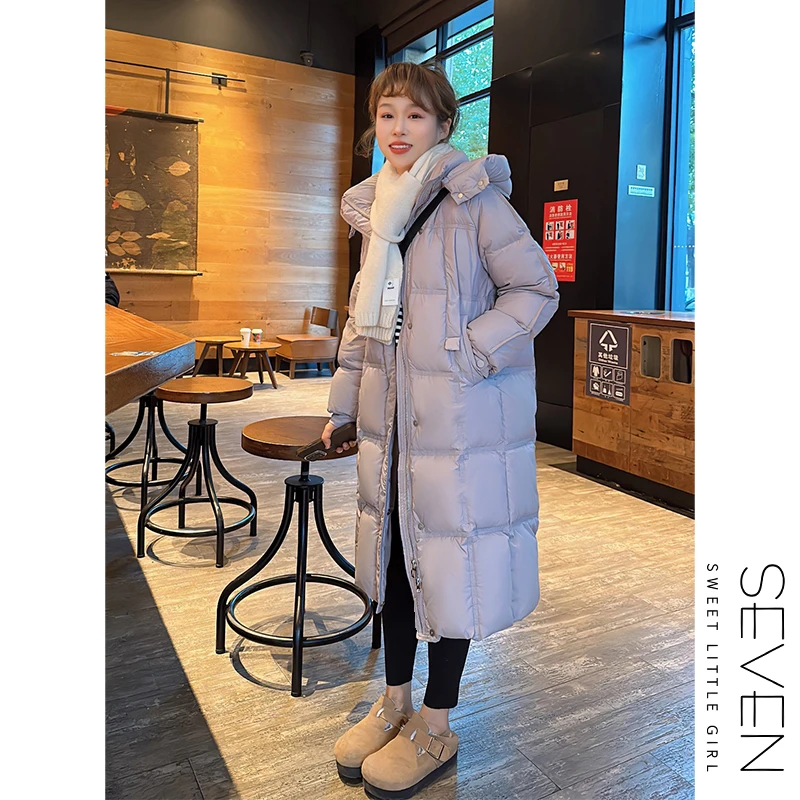 ②七七146小个子冬季韩版洋气加厚长款过膝白鸭绒羽绒服女小美说