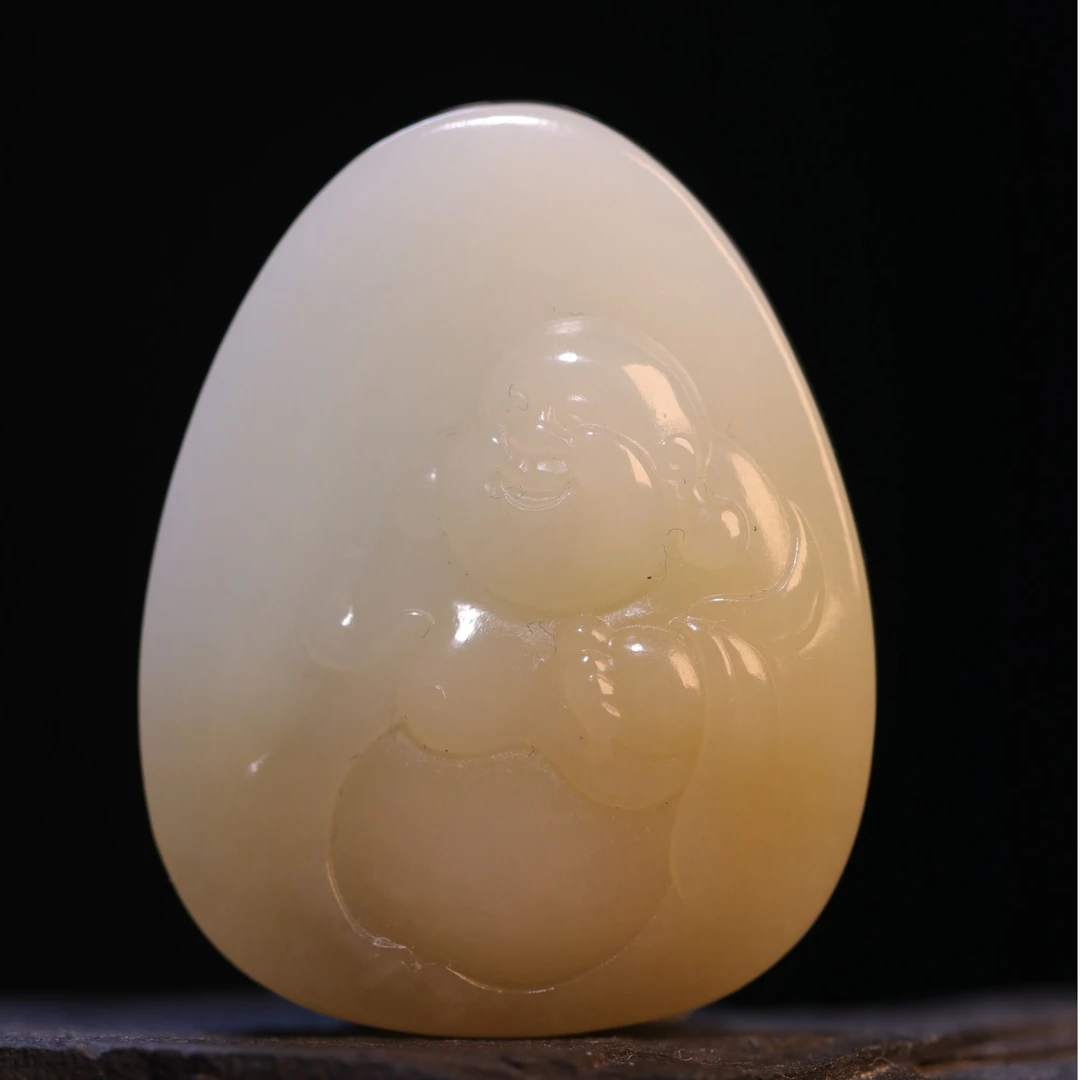 和田玉糖白弥勒佛吊坠