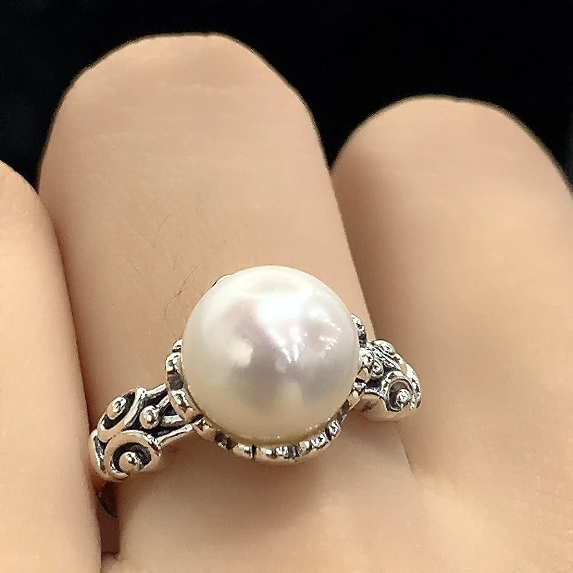 复古蝴蝶花瓣图腾珍珠戒指