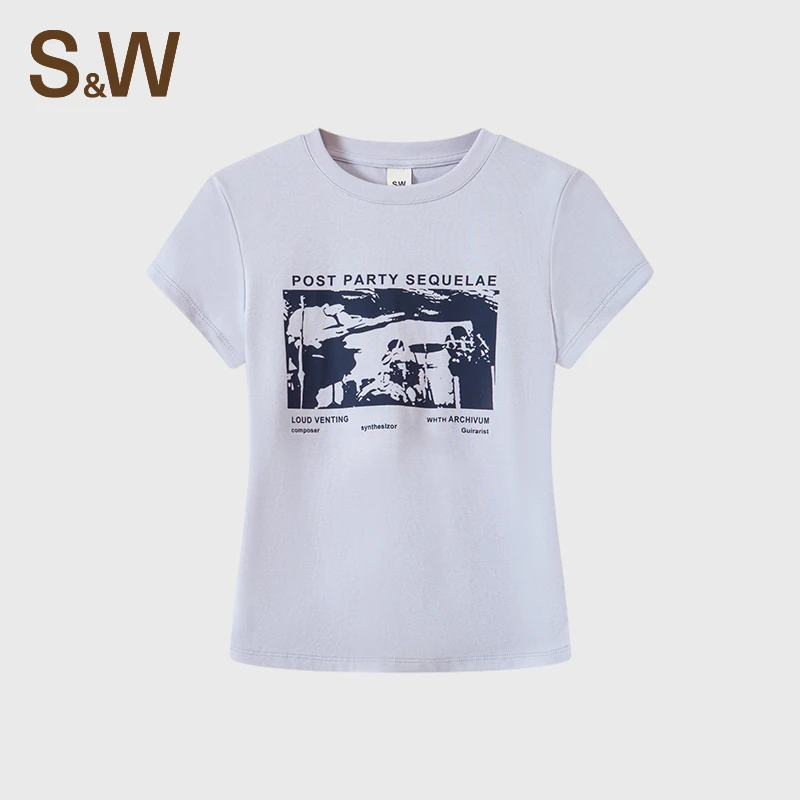 SW速惟 夏季美式复古感印花圆领修身t恤透气弹力 4465