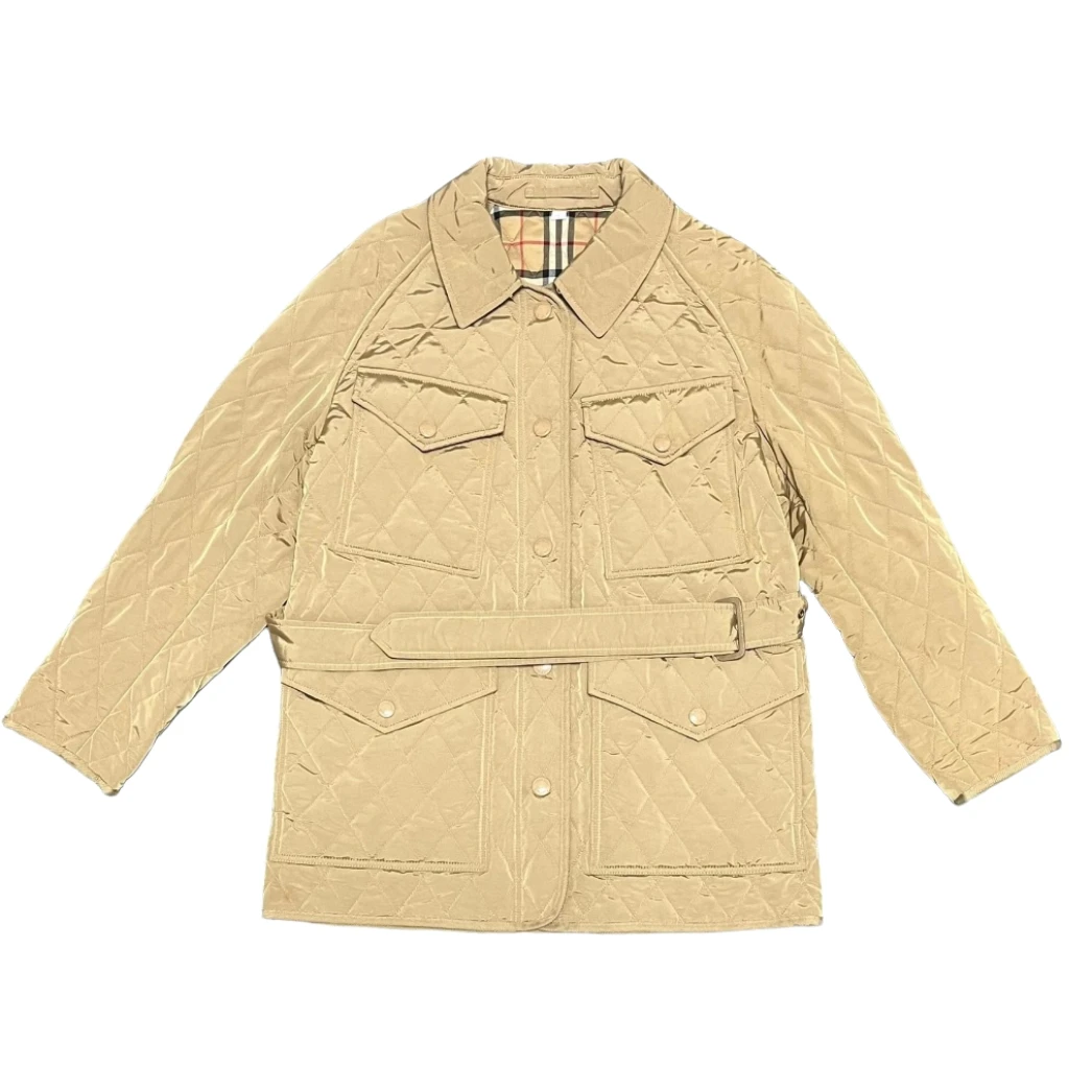 99新 BURBERRY/博柏利 卡其色菱形格黄金棉服/尺码M