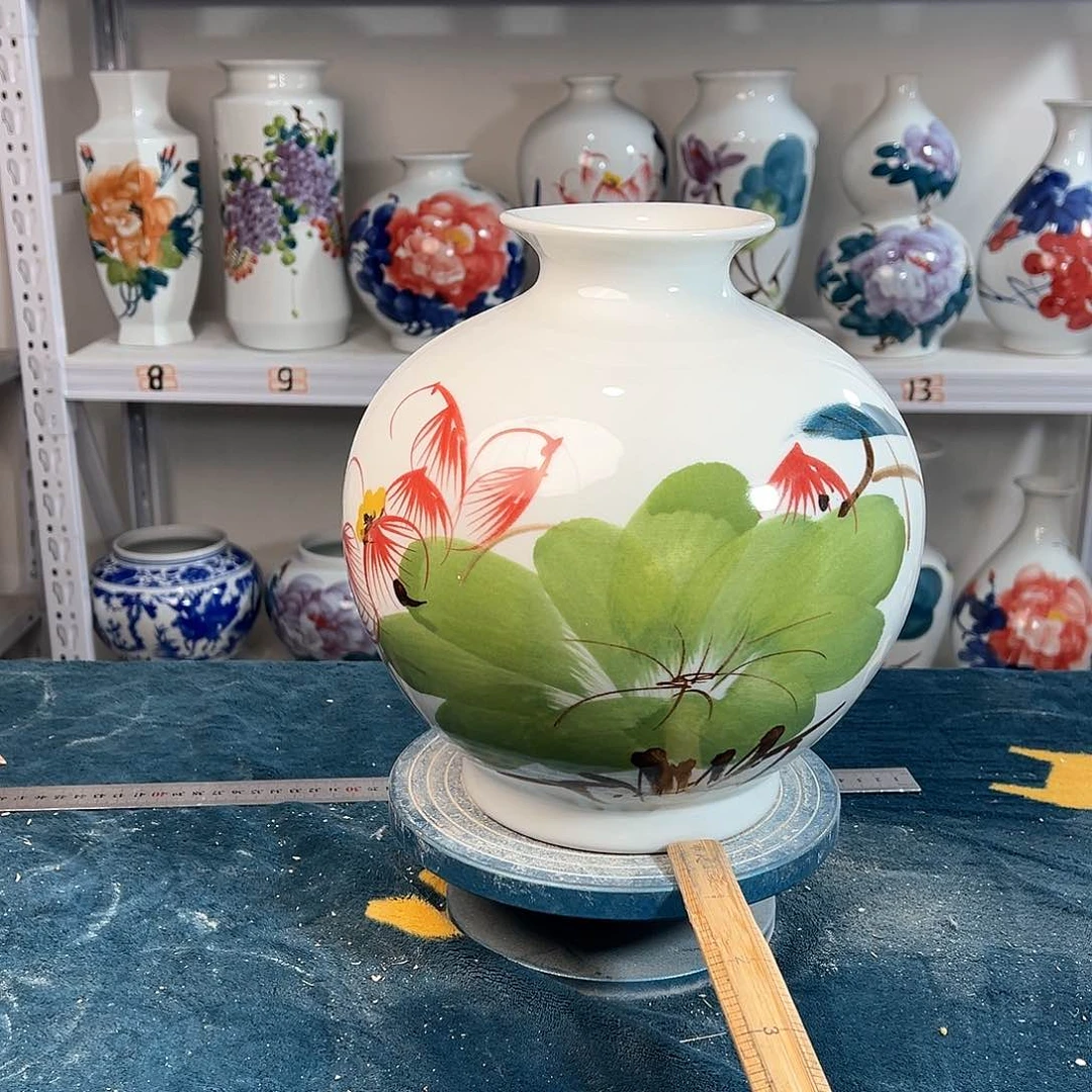 摆件景德镇陶瓷石绿荷