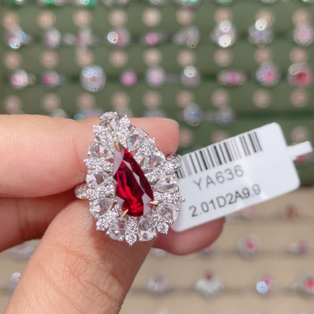 红宝石戒指18K金镶嵌2.01ct 无烧鸽血 两用