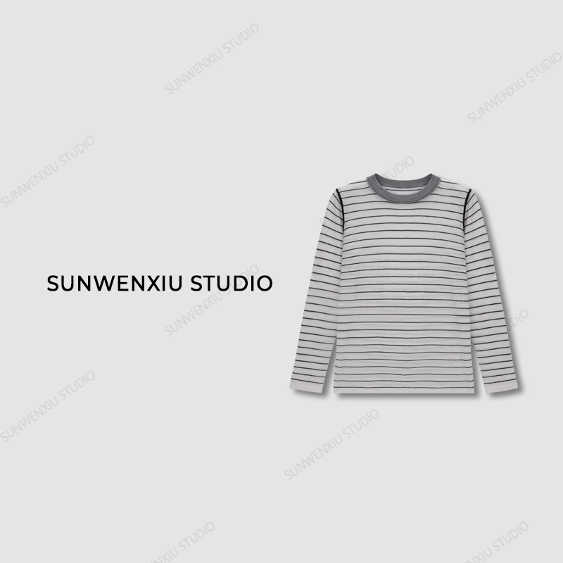 swx studio2店 “极简基因”经典蚕丝羊毛海魂条纹针织衫
