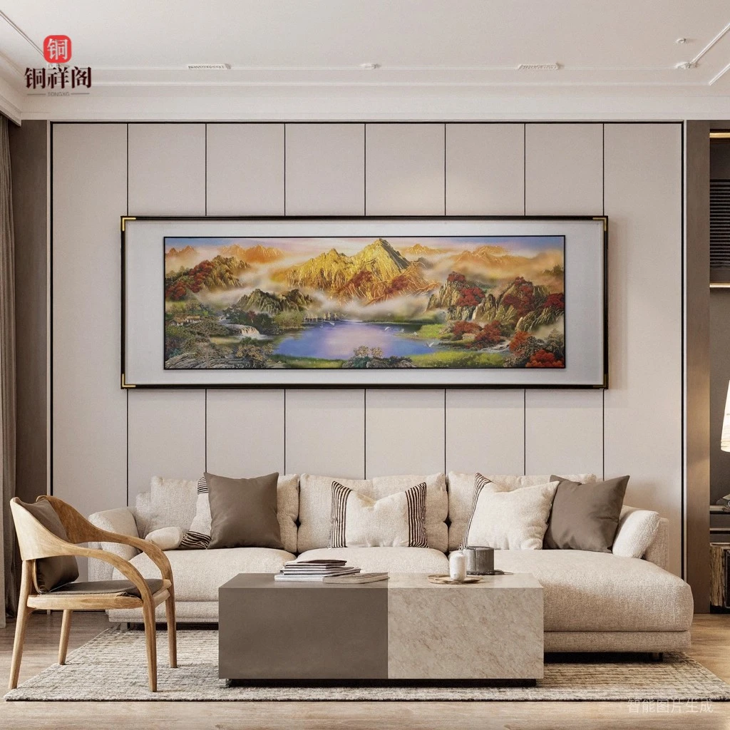 浩光铜祥阁手工铜雕画《金山聚宝盆》沙发客厅背景装饰画公司背景画