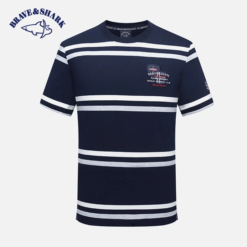 BRAVE&SHARK/勇士鲨鱼夏季新款男款休闲百搭条纹时尚T恤圆领938