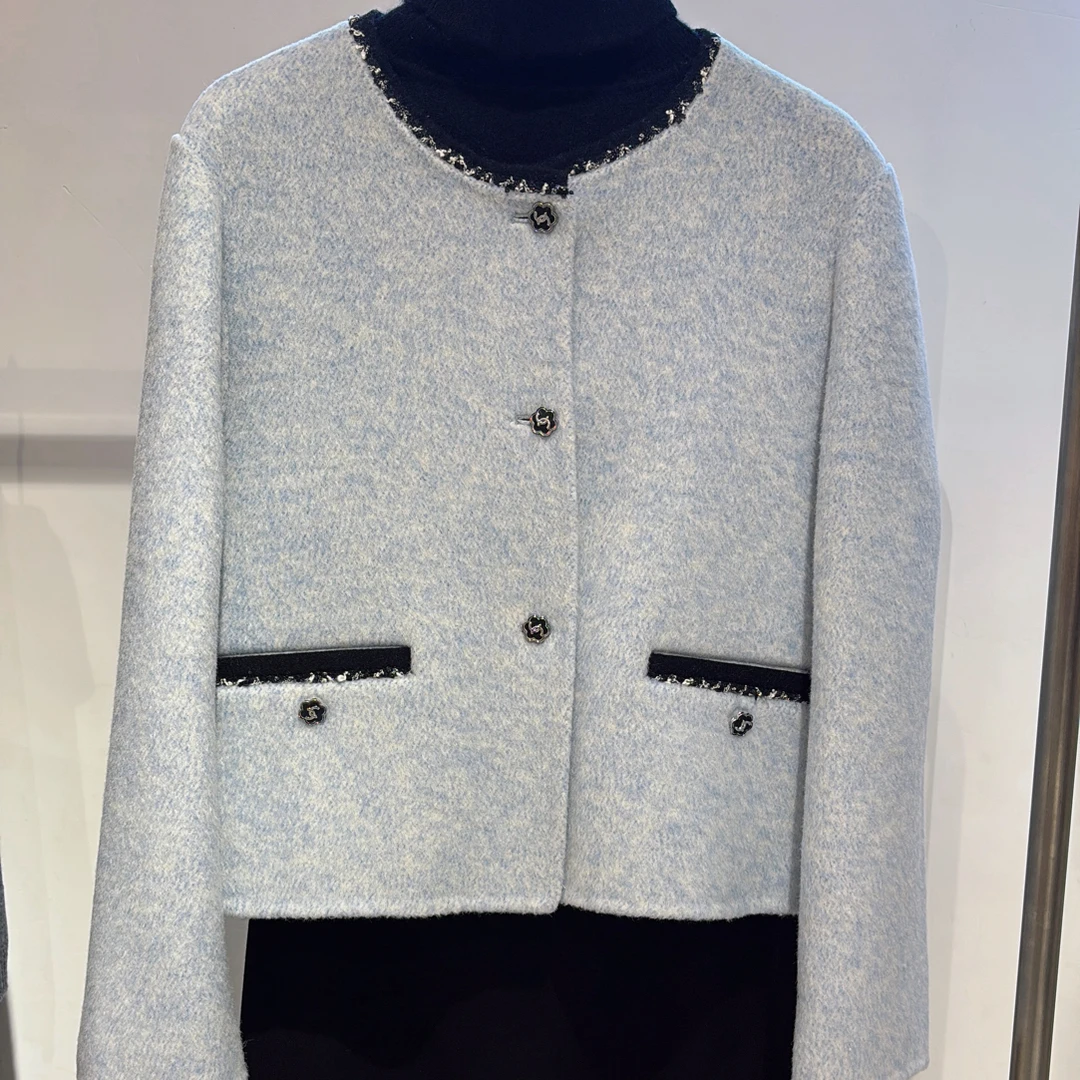 秋季新款圆领小香风双面绒大衣女短款高级感百搭