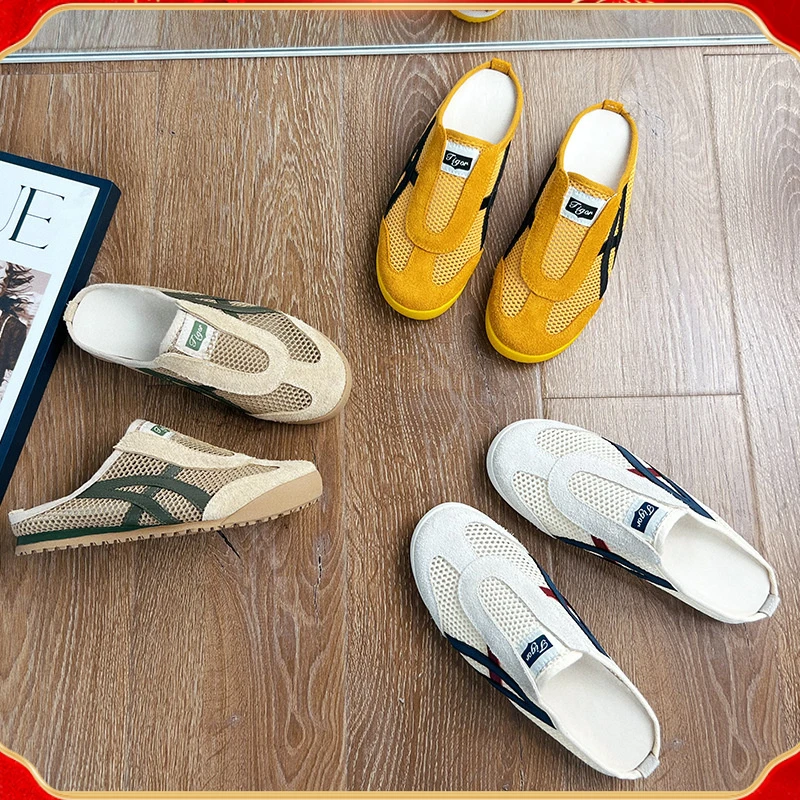 真皮包头拖鞋女软底平底透气运动半拖女休闲百搭复古凉拖防滑