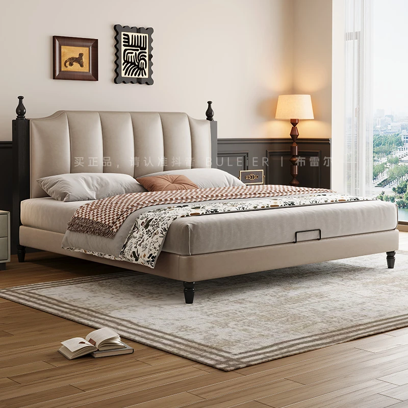 布雷尔美式中古风实木真皮床小户型床高箱储物皮床真皮主卧大床
