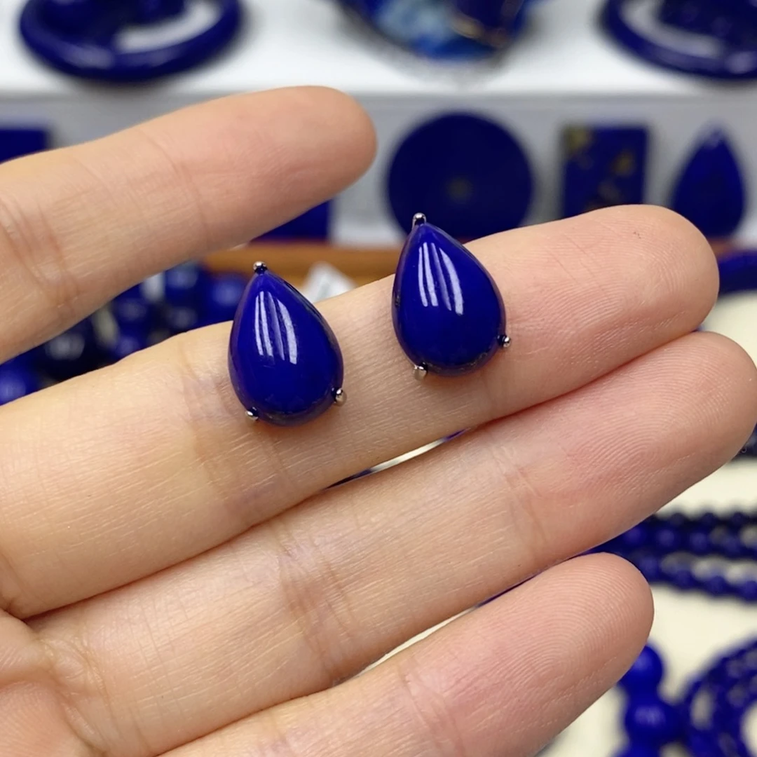 青金石银S925镶嵌耳饰