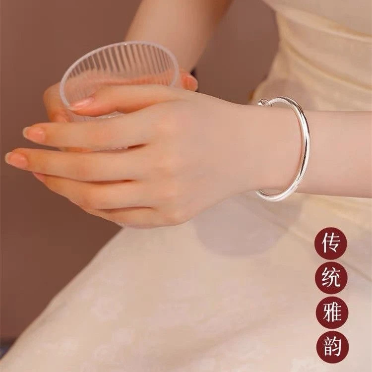 足银手镯 【新人福利】999足银经典推拉手镯素圈实心开口时尚百搭