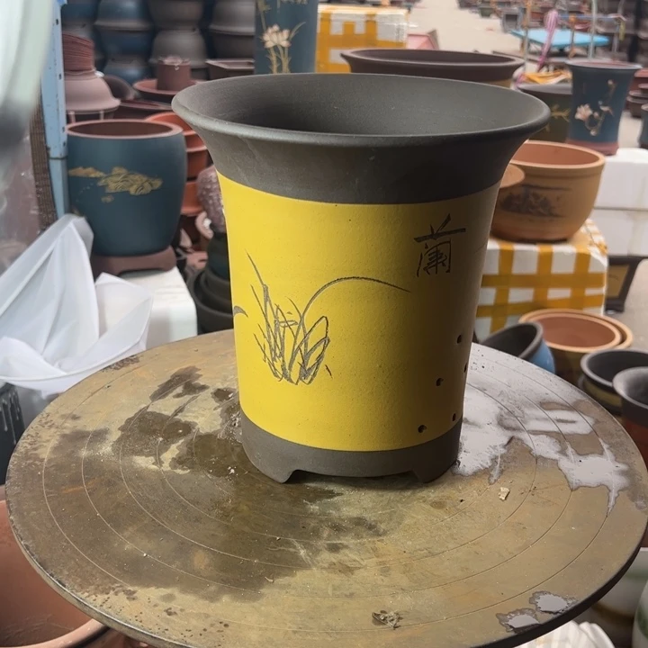 紫砂宜兴紫砂花盆24.5黄色兰花盆