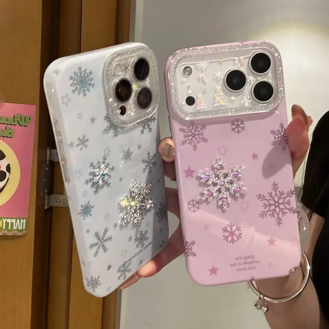 唯美闪粉立体雪花适用iPhone17promax手机壳苹果16Pro情侣15/14