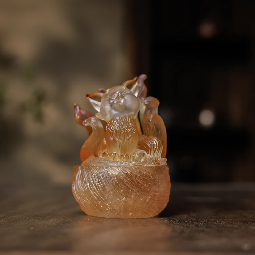 【小田甄陶】琥珀渐变金琉璃小灵狐（心缘0093）