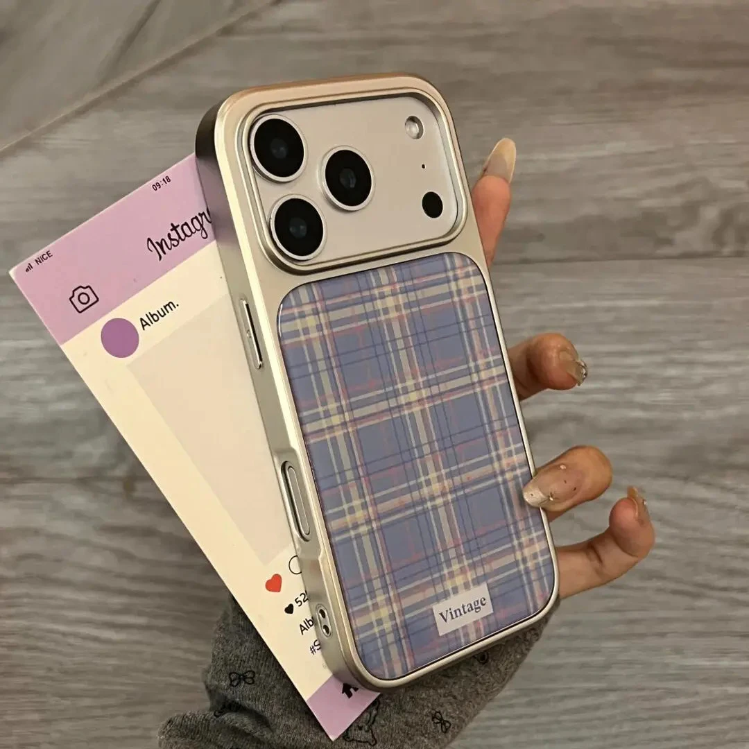 ins复古奶蓝底条纹适用于苹果17promax韩系16pro手机壳15/14/13