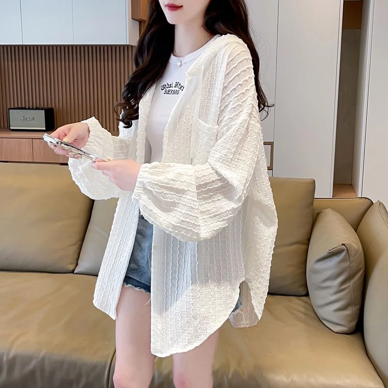 高级感连帽防晒外套女夏新爆款轻薄衬衣超仙白色衬衫宽松长袖上衣