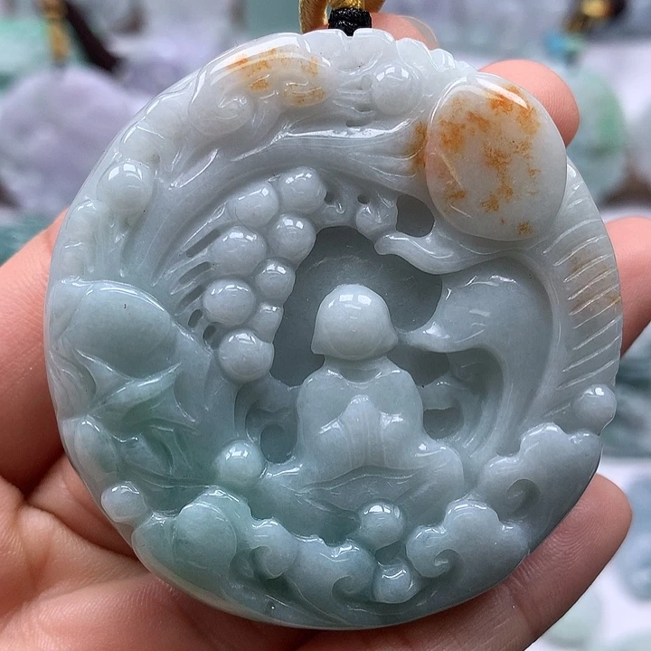 翡翠未镶嵌颈饰悟道两面工艺福利