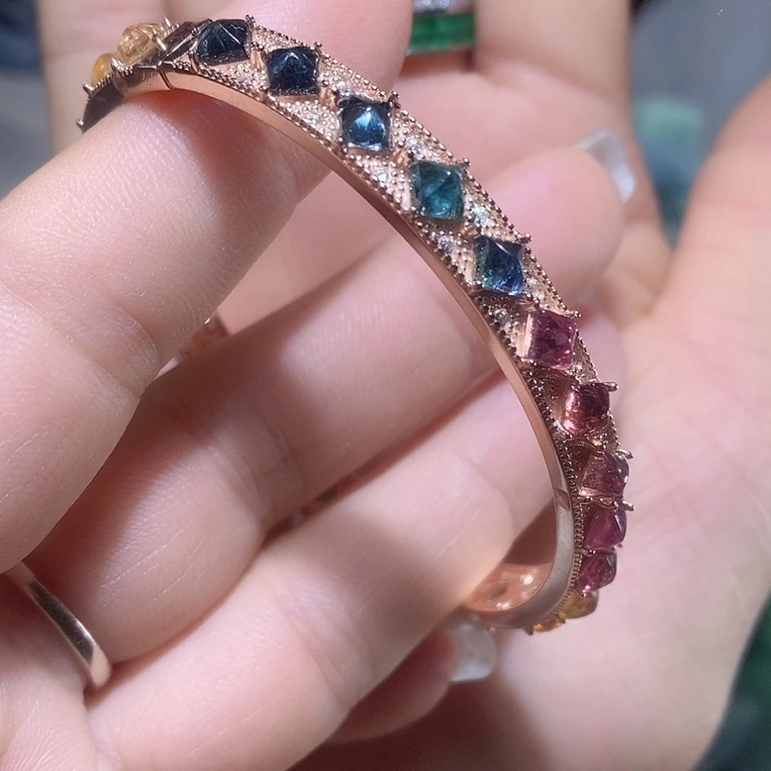 碧玺手镯银S925镶嵌