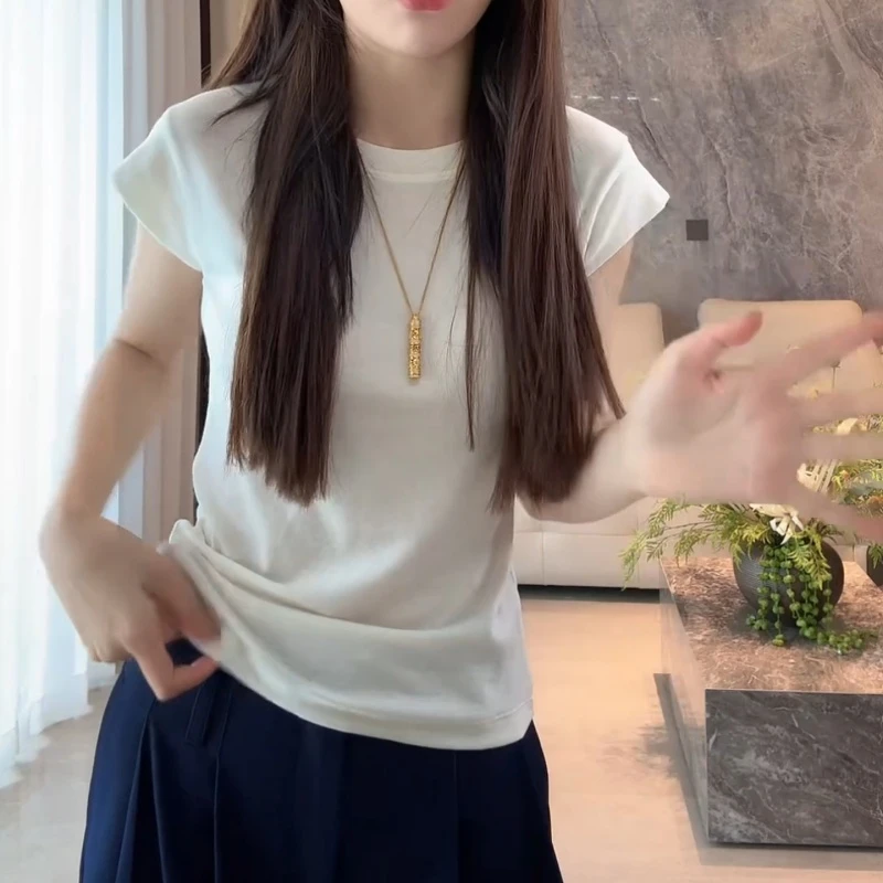 2025新款夏款老钱风显瘦小飞袖时尚T恤LK2504002