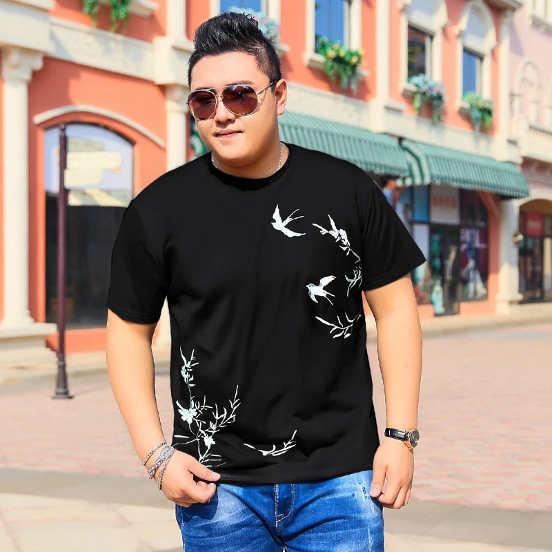 加肥加大码夏装男士中国风复古短袖t恤青年新款圆领肥佬胖子体恤