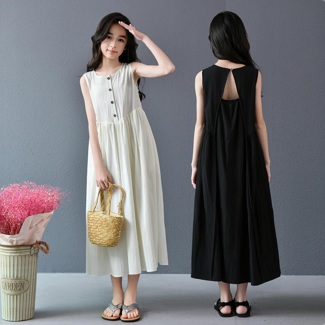 女童洋气文艺公主裙女孩无袖背心长裙田园风森系复古百搭连衣裙夏