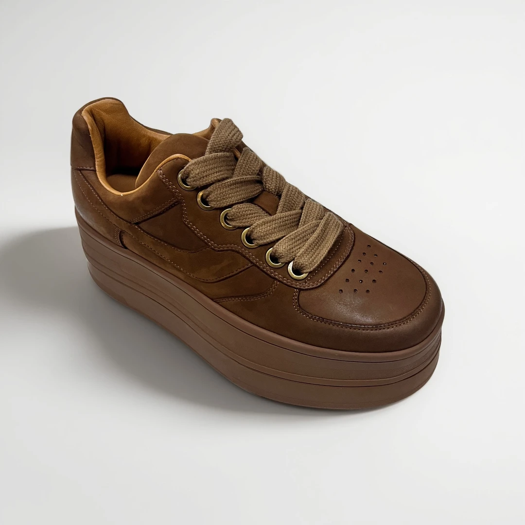 【聚新汇】棕色高级灰厚底真皮百搭气质休闲通勤韩系圆头乐福鞋复古