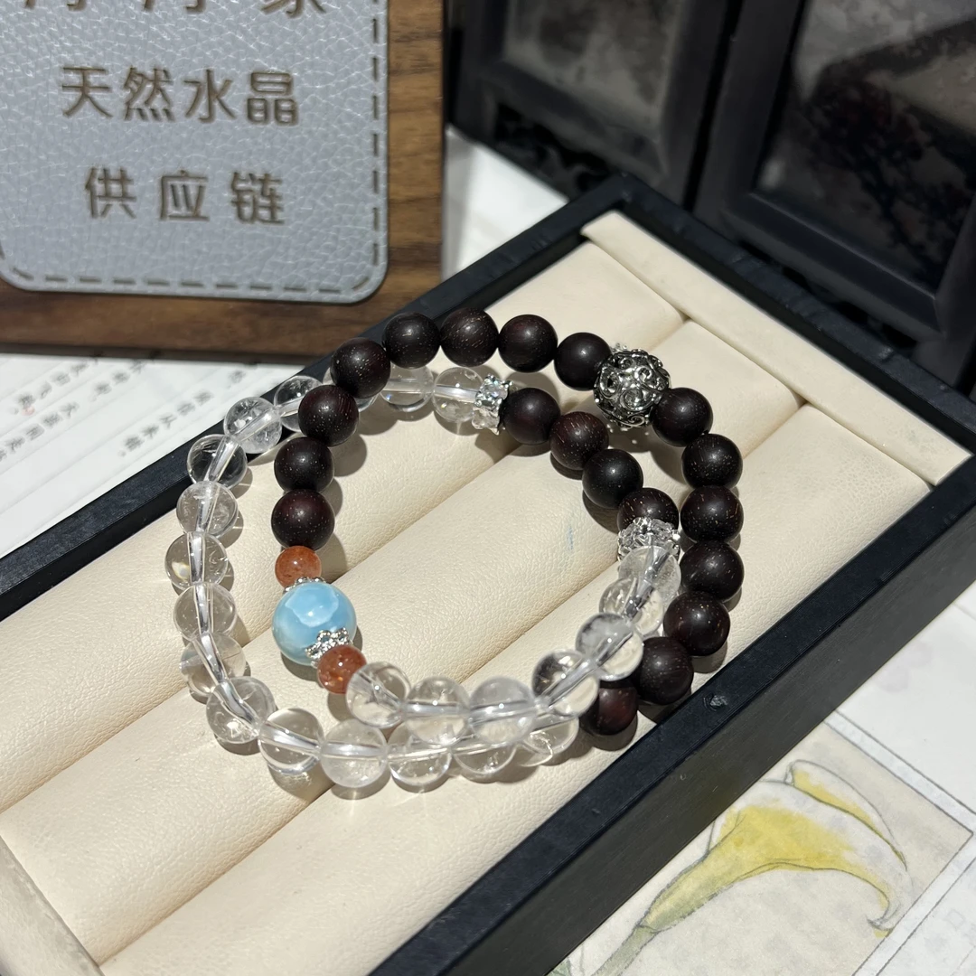 【月月家】N092天然水晶 原创白水晶双圈手串 多样性发其一