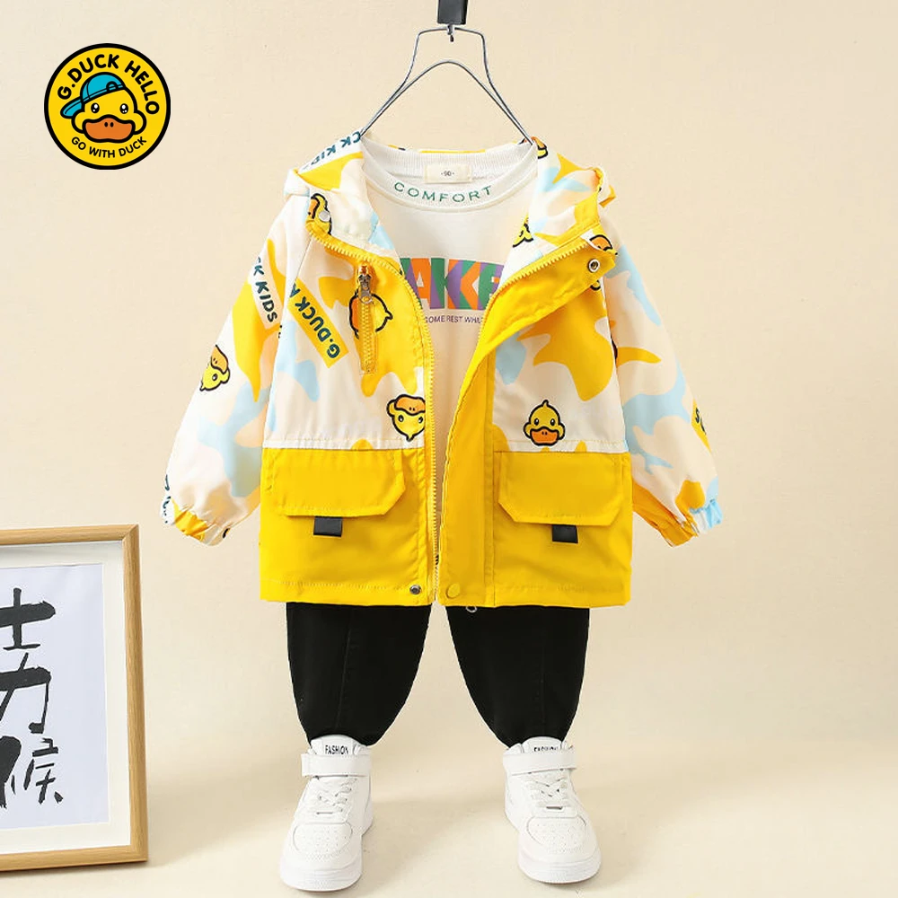 哈罗小黄鸭儿童男童女童宝宝两件套春秋冬款冲锋衣幼儿园童装外套