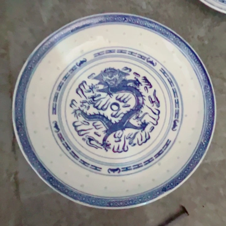 青花玲珑10寸窝盘龙纹