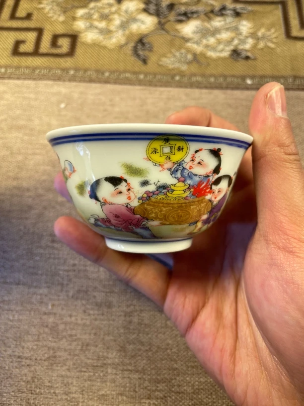 景德镇陶瓷粉彩堆料釉上彩主人杯茶杯