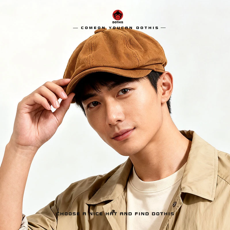 帽子男秋季韩版潮棉质复古鸭舌帽女新潮贝雷帽黑纯色八角帽报童帽